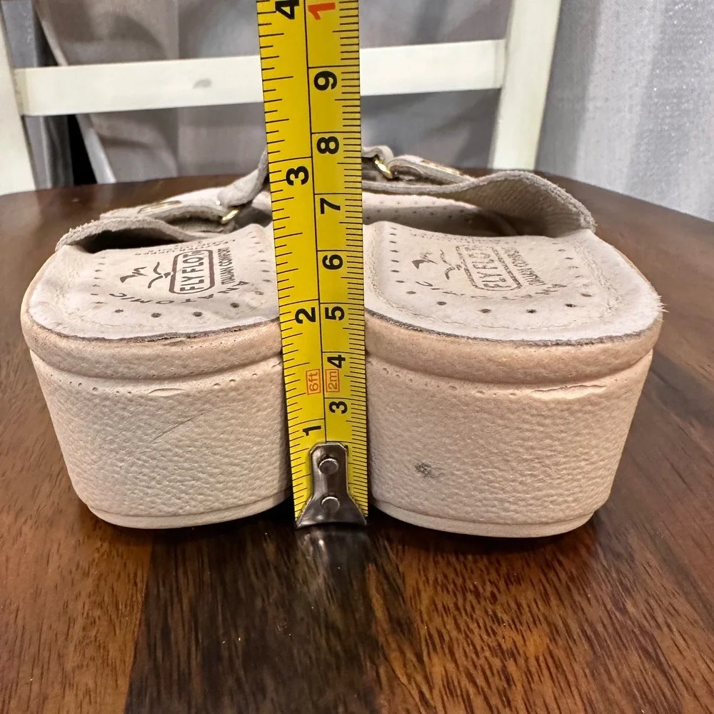 Fly Flot Wedge Sandals Womens Grey Leather Perforated Italian Comfort Size 38